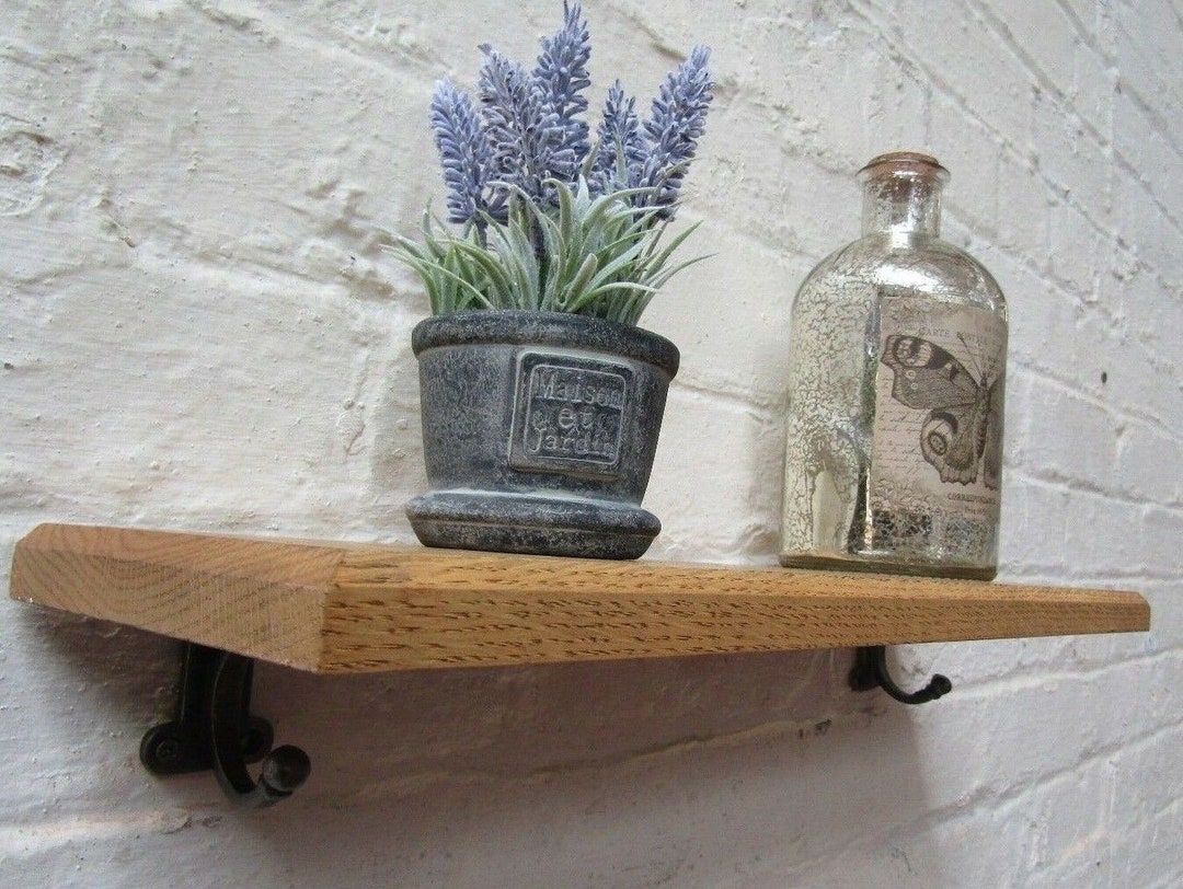 Solid Oak Wood Handmade Shelves Rustic Shelf 15cm DEEP With Cast Iron ...
