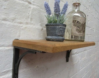 Solid Oak Wood Handmade Shelves rustic Shelf  15cm DEEP  with cast iron shelf brackets 5" ARCHED GALLOWS antique iron