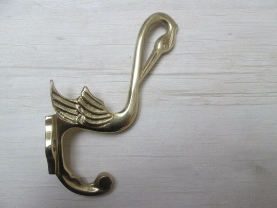 Pack of PELICAN Solid Brass coat hooks ornate fancy decorative vintage  retro victorian old antique hanging hooks peg Polished Brass