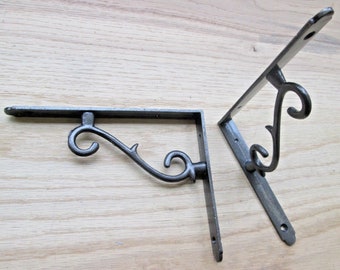 Pair of THORN cast iron rustic shelf brackets vintage retro scaffold basic scroll shelf brackets