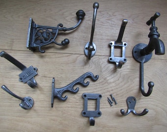 Pack of 5 Cast iron rustic vintage old style hat and coat hooks retro shabby chic industrial pegs OVER 130 DESIGNS to choose from