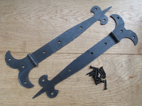 2 Ex Large Strap T Hinges 18 Tee Hand Forged Gate Barn Rustic Medieval  Iron