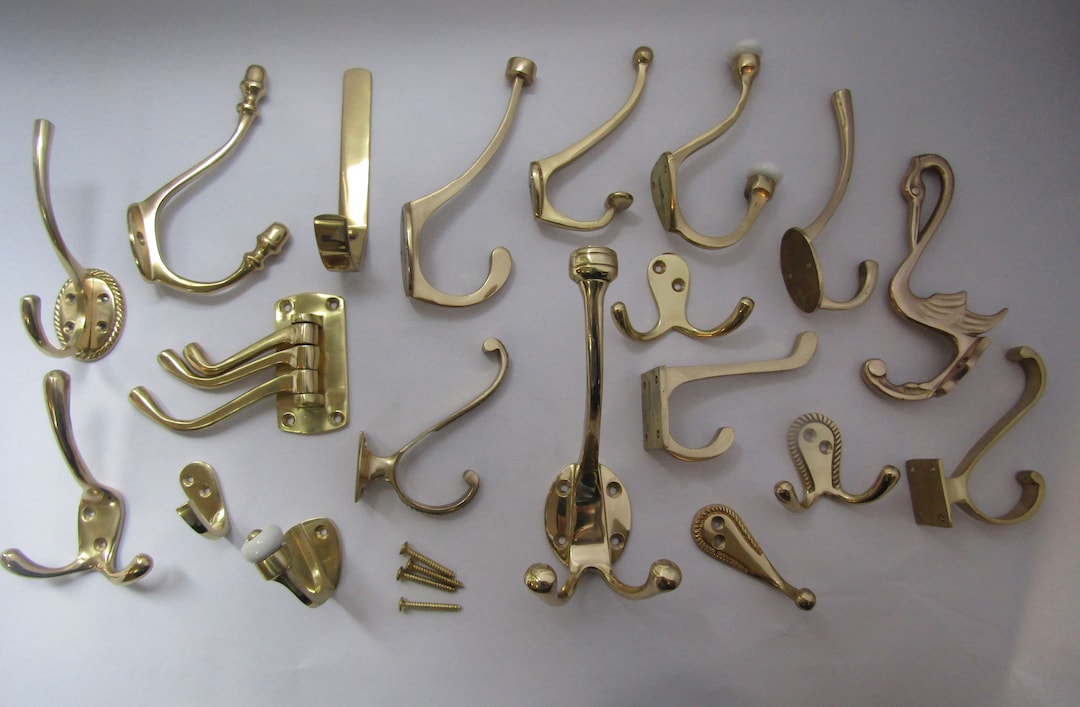 PACK of Solid Brass Vintage Old Style Hat and Coat Hooks Retro