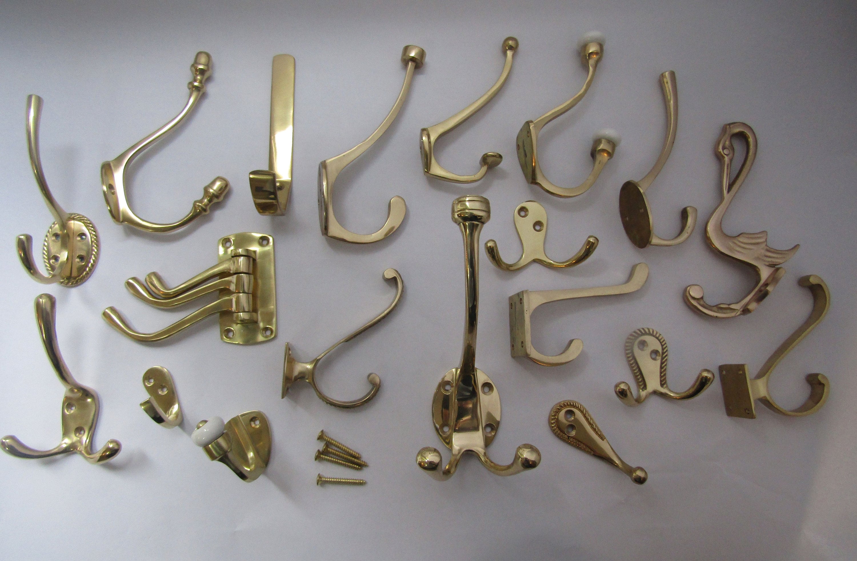 PACK of 5 Solid Brass Vintage Old Style Hat and Coat Hooks Retro