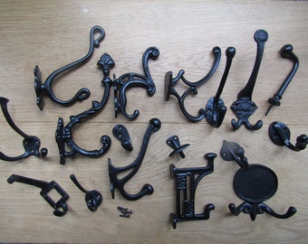 PACK of 5 Cast iron Black antique rustic vintage old hat and coat hooks retro shabby chic industrial pegs OVER 50 DESIGNS to choose from