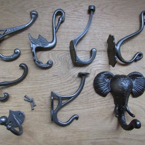 Pack of 5 Cast iron rustic vintage old style hat and coat hooks retro shabby chic industrial pegs OVER 130 DESIGNS to choose from
