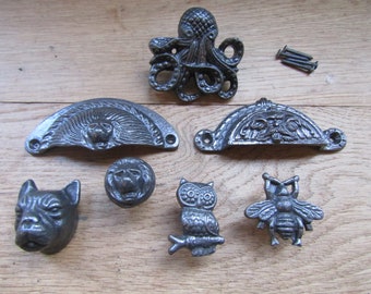 CAST IRON Antique iron Kitchen furniture cabinet cupboard drawer pull handles knobs rustic vintage retro upcycle restoration