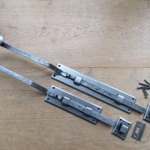 FRENCH DOOR BOLT Hand forged blacksmith traditional vintage long slide bolt wrought iron old rustic lock latch bolt handmade