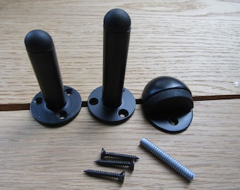 MATT BLACK Door stop Stopper Skirting Board Wall Mounted Floor Door Stop Half Round