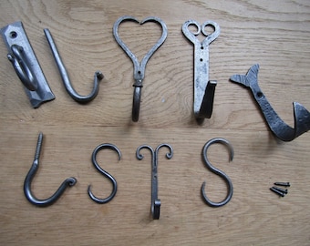 Pack of 5 HANDFORGED BLACKSMITH rustic wrought iron hook vintage old country hanging hook cottage kitchen hand forged Antique iron