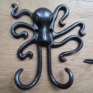 Cast Iron Rustic OCTOPUS Coat Hook Antique Iron Finish Double Iron