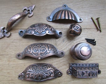 CAST IRON ANTIQUE copper Kitchen cabinet cupboard drawer knob pull handles rustic vintage retro upcycle restoration fittings