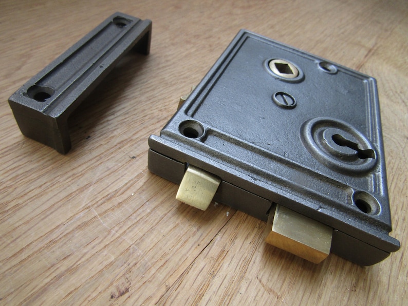 Massivt gjutjärn, dörrknopp och låslås, antika järn rustika vintage lantlig viktorianska dörrknoppar, handtag bild 6