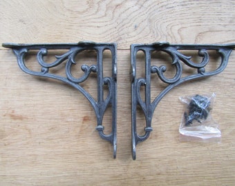 PAIR of 6" Victorian Scroll industrial waxed Cast iron antique old Rustic vintage retro scaffold shelf brackets Shelf Bracket