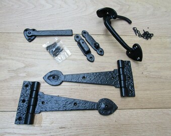 🚪 Par De Bisagras De Hierro Fundido Vintage Con Cabeza De Flecha + Pestillo De Cabaña – Ironmongery World