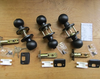 Pair of ROUND BALL Matt Black sprung mortice lever latch lock  door knobs interior pull handles entrance bathroom passage