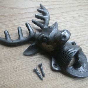 STAG DEER ANTLER cast iron rustic vintage wall mounted beer soda bottle opener Great Item for Bar, Kitchen or Patio