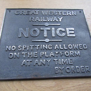 12&quot; GWR RAILWAY PLATFORM Notice plate Rustic cast iron Wall door sign plaque emblem vintage victorian antique old style Great western