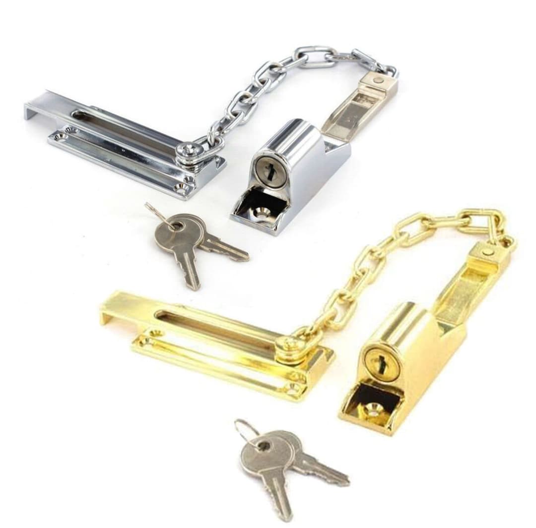 Extra Security LOCKING DOOR CHAIN & Keys Heavy Duty Safety Door Guard