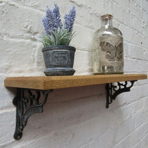 Solid Oak Wood Handmade Shelves rustic Shelf  15cm DEEP  with cast iron shelf brackets 5" J DUCKETT antique iron