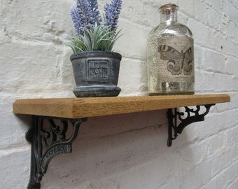 Solid Oak Wood Handmade Shelves rustic Shelf  15cm DEEP  with cast iron shelf brackets 5" J DUCKETT antique iron