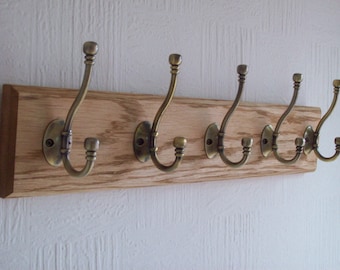 UK Handmade Solid Oak Wood Rustic Wooden Wall Mounted Hat and Coat Hook Rail Rack Hanger Coat Rail Ball end hooks in 6 colours