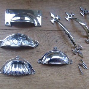 Solid brass POLISHED CHROME Vintage Kitchen furniture cabinet cupboard drawer pull handles knobs rustic vintage retro upcycle restoration