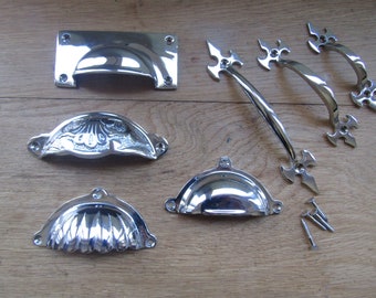 Solid brass POLISHED CHROME Vintage Kitchen furniture cabinet cupboard drawer pull handles knobs rustic vintage retro upcycle restoration
