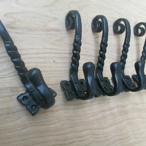 Set van 5 TWISTED gietijzeren rustieke hoed- en kapstokhaken vintage retro victoriaanse oude antieke stijl kapstok kapstok kapstok zwart antiek