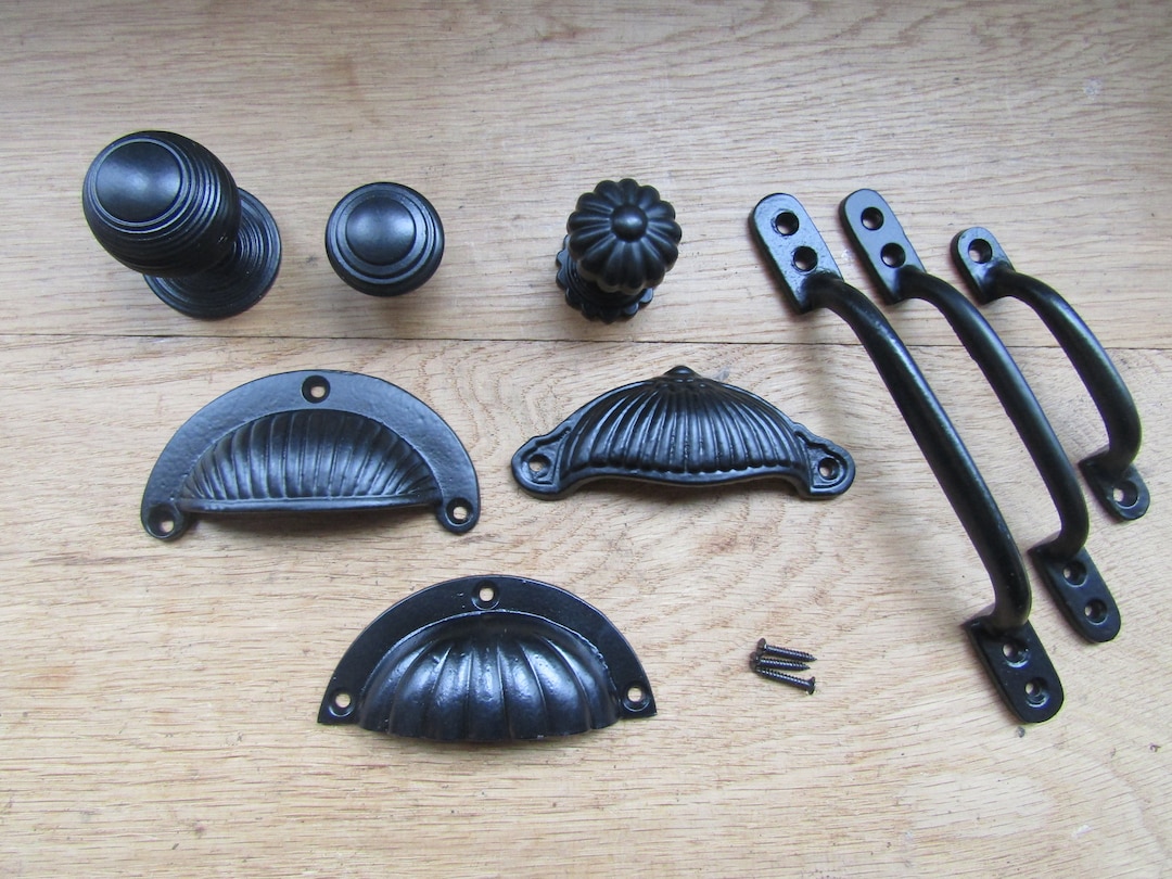 CAST IRON BLACK Antique Gothic Kitchen Cupboard Drawer Knob