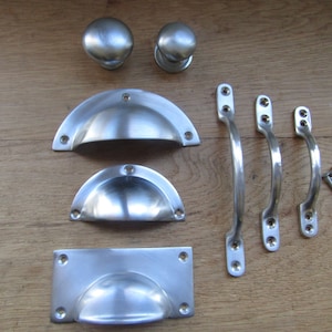 Solid brass SATIN CHROME Vintage Kitchen furniture cabinet cupboard drawer pull handles knobs rustic vintage retro upcycle restoration