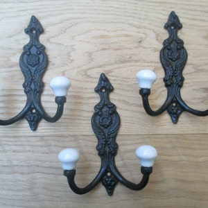 PACK Of 3 FRENCH ORNATE Ceramic double coat hooks rustic retro vintage victorian pegs hanger bedroom hook