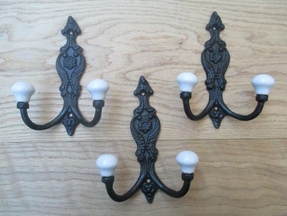 PACK of 3 FRENCH ORNATE Ceramic Double Coat Hooks Rustic Retro Vintage  Victorian Pegs Hanger Bedroom Hook -  Canada
