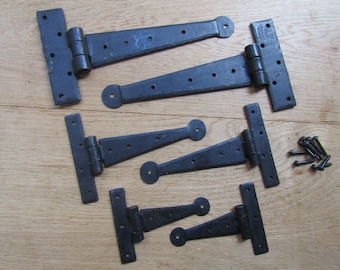 In 7 SIZES Hand Forged PENNY END blacksmith iron traditional old english cottage country rustic door Cupboard Cabinet t tee hinges