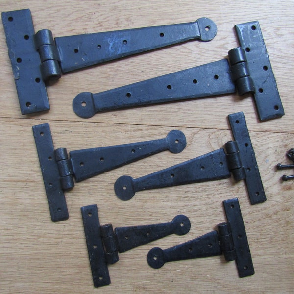 In 7 SIZES Hand Forged PENNY END blacksmith iron traditional old english cottage country rustic door Cupboard Cabinet t tee hinges