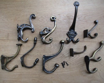 PACK of 5 Cast iron Antique brass rustic vintage old hat and coat hooks retro shabby chic industrial pegs OVER 50 DESIGNS to choose from