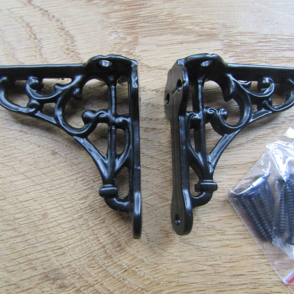 Pair of MINI VICTORIAN SCROLL Black antique cast iron Rustic vintage retro Shelf Bracket wall mounted Decorative ornate fancy 2.75"