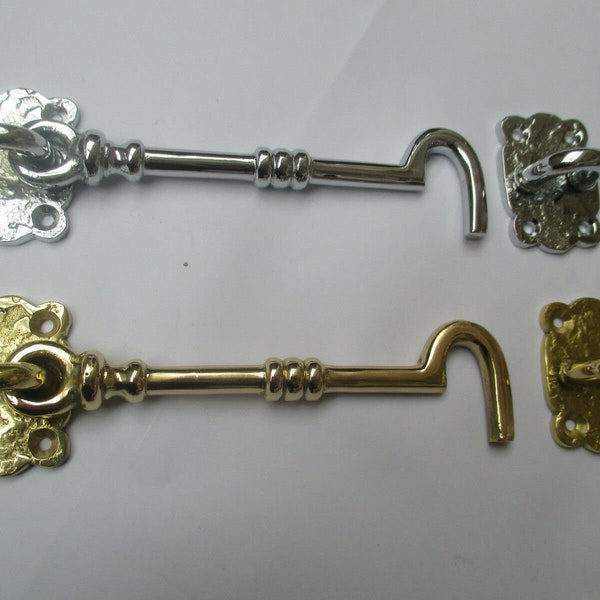 DECORATIVE SOLID BRASS old english edwardian ornate Cabin Hook & Eye Door holder Latch Lock door holder