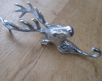 STAG HEAD Cast metal rustic vintage coat hook antler stag hanging coat peg hanger CHROME finish