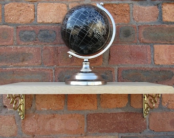Solid Oak Wood Handmade Shelves rustic Shelf  15cm DEEP  with solid brass shelf brackets 4" Leaf in 3 COLOURS