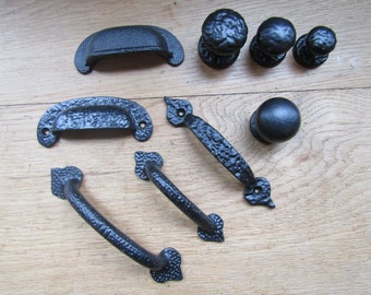 CAST IRON BLACK Antique gothic Kitchen cabinet cupboard drawer knob pull handles rustic vintage retro upcycle restoration fittings