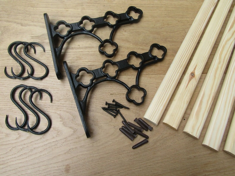BLACK ANTIQUE Traditional Country Kitchen Shelf Pot Pan Rack Holder ...