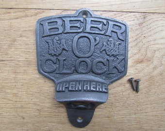 BEER O'CLOCK  Bottle Opener cast iron rustic vintage wall mounted beer soda bottle opener country kitchen bar farmhouse gift