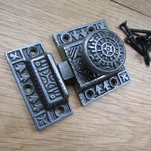CAST IRON Cupboard Turn Latch Catch Knob showcase Cabinet Door Latch Rim Lock old Vintage style door catch thumbturn