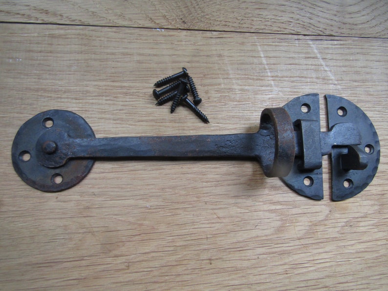 Hand forged GOTHIC BLACKSMITH wrought iron cupboard door latch old rustic retro vintage style door lock latch image 1