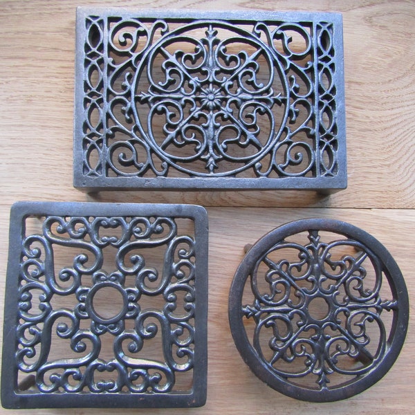 CAST IRON TRIVET Rustic Hot plate pot pan stand wood burner hob kitchen table holder rustic iron kitchen worktop protector