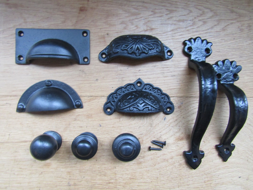 CAST IRON BLACK Antique Gothic Kitchen Cabinet Cupboard Drawer Knob ...