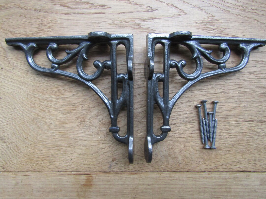 Ironmongery World Pair Of 6 Cast Iron Victorian Scroll Shelf Brackets - Ornate