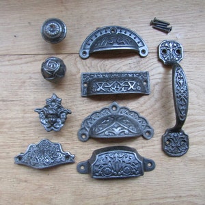CAST IRON Antique iron Kitchen furniture cabinet cupboard drawer pull handles knobs rustic vintage retro upcycle restoration