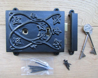 SOLID CAST IRON door lock latch traditional old fashion repro vintage victorian rustic door rim lock